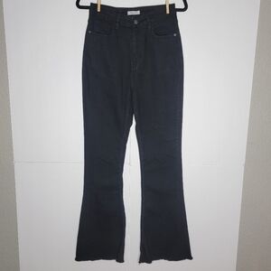 Freakins Black High Rise Flare Jeans – Raw Hem – Size 30